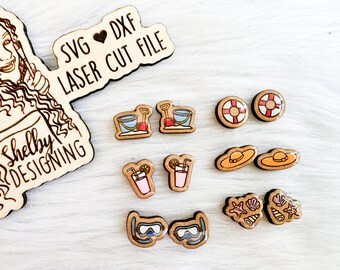 Pendientes de sementales temáticos de playa de verano Glowforge Svg Bundle, lindos aretes de playa SVG, Glowforge corte láser lindo paquete de aretes de playa