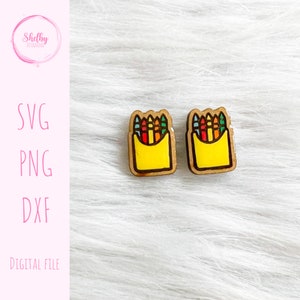 Cute Box of Crayon Stud SVG Earring File for Glowforge/Lasers, School Stud Earrings Svg, Laser Cut Teacher Earring File, Crayon Earring Svg
