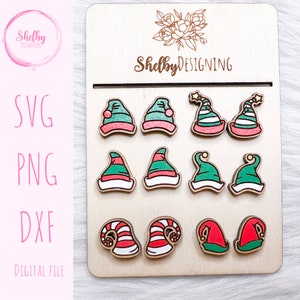 Christmas Elf Hat Stud Bundle Set SVG Earrings, Glowforge SVG Files, Christmas Earrings SVG Files, Elf Hat Bundle Stud Earrings Svg Files