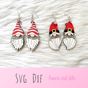 Christmas Gnomes 2 Piece Dangle Earrings Duo SVG DXF Laser Cut File | Glowforge Christmas Dangle Earrings SVG File | Holiday Gnome Earrings