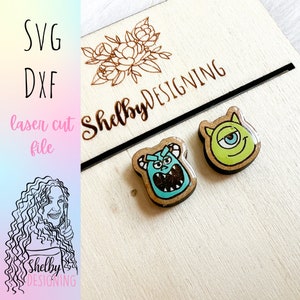 Cute Monster Stud Earrings Glowforge Svg File Bundle, Cute Monsters Stud Earrings SVG File, Glowforge Laser Cut Earrings Dxf Svg File