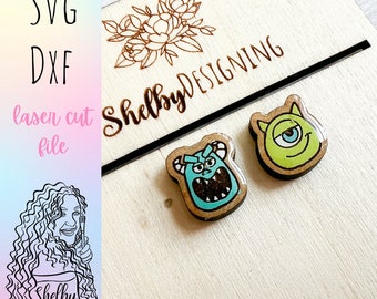 Cute Monster Stud Earrings Glowforge Svg File Bundle, Cute Monsters Stud Earrings SVG File, Glowforge Laser Cut Earrings Dxf Svg File