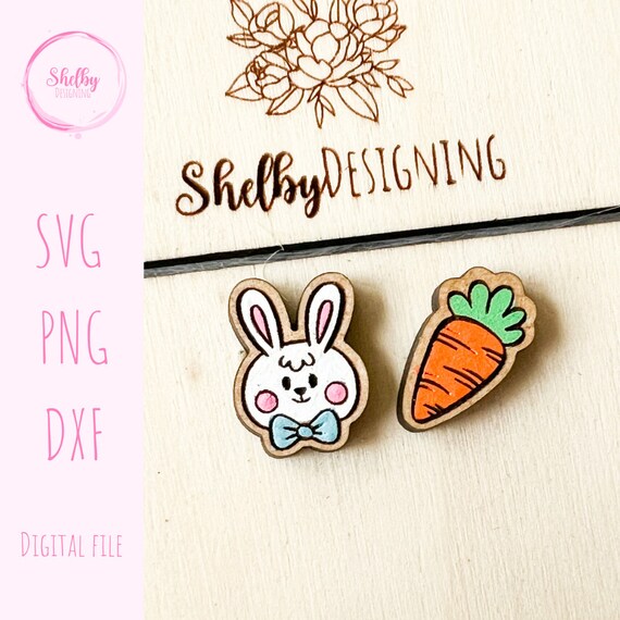 Svg Cute Easter Bunny & Carrot Mix N Match Stud Earrings, Glowforge SVG Earrings, Cute Easter Bunny Earrings SVG, Laser Cut SVG Dxf Earrings