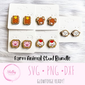 Cute Farm Animal Stud Earrings Glowforge Svg Files, Animal Stud Earrings SVG File, Glowforge Laser Cut Earrings Svg Files, Horse Pig Cow