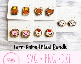 Cute Farm Animal Stud Earrings Glowforge Svg Files, Animal Stud Earrings SVG File, Glowforge Laser Cut Earrings Svg Files, Horse Pig Cow