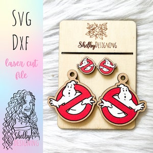 Ghostsnatchers Dangle/Stud Combo Earrings SVG DXF Laser Cut File | Glowforge Halloween Earrings SVG | Classic Halloween Ghost Earrings Svg