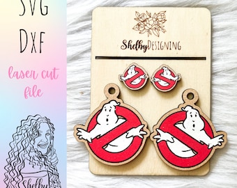 Ghostsnatchers Dangle/Stud Combo Earrings SVG DXF Laser Cut File | Glowforge Halloween Earrings SVG | Classic Halloween Ghost Earrings Svg