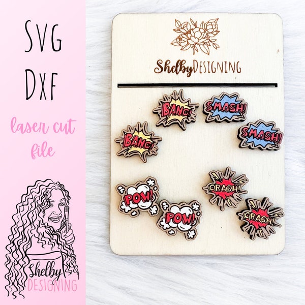 SVG DXF Comic Book Stud Earrings Bundle Digital File | Comic Book Stud Earrings SVG | Glowforge Laser Cut Earring Files | Nerd Earrings Svg