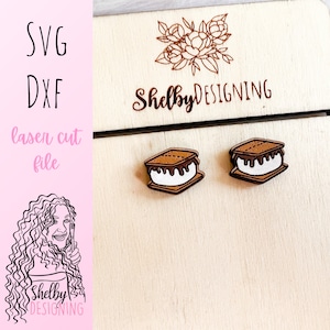 SVG DXF / Smores Stud Pendientes / Glowforge Laser Cut SVG Pendientes / Summer Camping Smores Pendiente Archivo digital / Lindo Smores Stud archivo láser