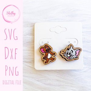 BFF Mix n Match-serie | Muis en kat oorknopjes SVG, muis kat oorknopjes SVG-bestand, Glowforge lasergesneden cartoon oorknopjes