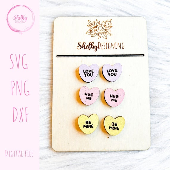 Candy Heart Stud Earring Set Svg, Valentines Day Stud Earrings SVG, Candy Heart Be Mine Earring SVG DXF File, Glowforge Valentines Day Svg