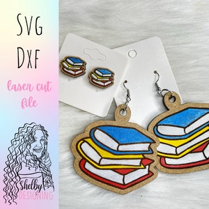 Stacked Books SVG Earrings, Glowforge SVG Earring Files, Librarian Earrings SVG Files, Laser Cut Earrings Files, Book Lover Svg Files