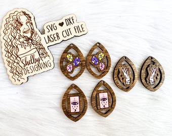 Mystical Crystals Witchy Teardrop Earring Trio Glowforge SVG File, Witchy Dangle Earrings SVG File, Glowforge Halloween Earrings Laser SVG