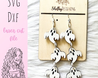 Flying Ghost 3 Piece Dangle Earrings SVG DXF Laser Cut File | Glowforge Ghost Halloween Earrings SVG File | Ghost Halloween Dangle Earrings