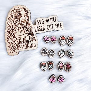 Kawaii Ice Cream Stud Earrings Svg Dxf Bundle | Glowforge Kawaii Ice Cream Stud Earrings SVG File | Cute Stud Earrings Laser Cut File