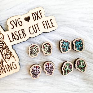 Creepy Zombie Heads Stud Earring Set Glowforge SVG File, Halloween Zombie Stud Earrings SVG File, Glowforge Zombie Stud Earrings Laser SVG
