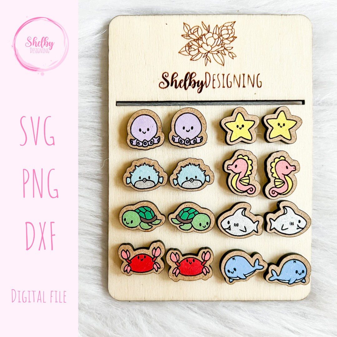 Kawaii Sea Animals Stud Earrings Svg Bundle Cute Etsy
