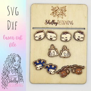 Kleine Babys Freunde Ohrringe Glowforge SVG Bundle, Cartoon Babys Ohrstecker SVG, Glowforge Laser Cut 90er Jahre Babys Ohrstecker SVG