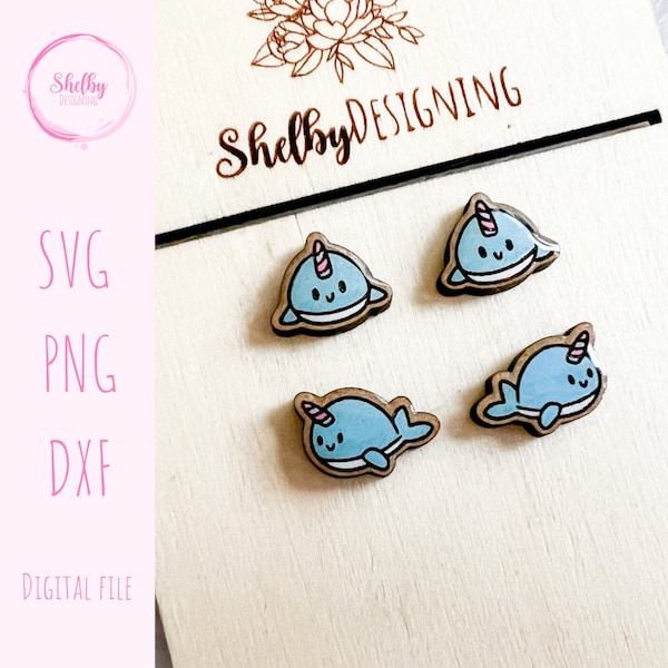 Cute Narwhal Stud Earring Svg Set, Glowforge Svg Narwhal Stud Earrings, Laser Cut Narwhal Stud Earring Files, Cute Earrings ShelbyDesigning