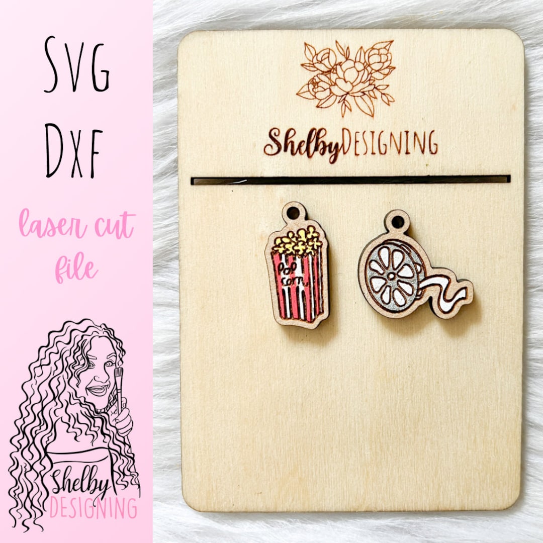 Movie Film & Popcorn Dangle Earrings SVG DXF Laser Cut File | Glowforge ...