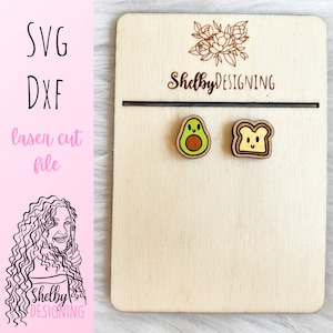 SVG DXF | Kawaii Avocado n Toast Stud Earrings Digital File | Glowforge Laser Cut Earrings | Kawaii Mix n Match Stud Earring SVG Dxf File