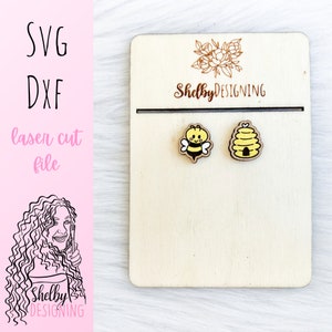 SVG DXF Bumblebee n Hive Stud Oorbellen, Glowforge svg Oorbellen, Cute Bumblebee Beehive Oorbellen Svg, Mix n Match Laser Cut SVG Dxf Oorbellen