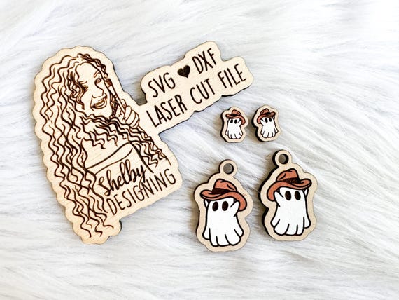 Ghost Cowboy Stud/Dangle Combo Earring Glowforge SVG File, Halloween Western Ghost Earrings SVG File, Glowforge Halloween Ghost Earrings SVG