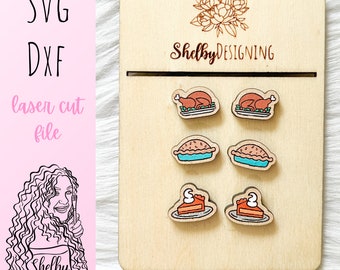 Thanksgiving Dinner Stud Earrings Bundle Glowforge Laser Cut SVG DXF File | Set of 3