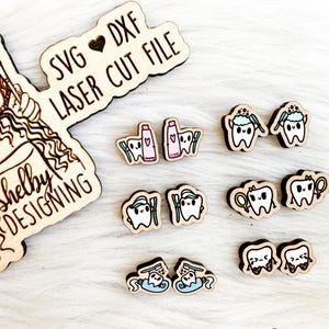 Schattige kawaii tanden oorknopjes bundel SVG DXF lasergesneden bestand voor lasers | Glowforge tand Earring Stud bundel Svg | Tandoorbellen Svg