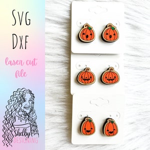 Cute Pumpkin Stud Earrings Set Glowforge SVG File, Halloween Pumpkin Earrings SVG File, Halloween Jack O Lantern Stud Earrings Svg Files