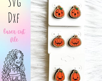 Cute Pumpkin Stud Earrings Set Glowforge SVG File, Halloween Pumpkin Earrings SVG File, Halloween Jack O Lantern Stud Earrings Svg Files