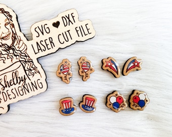 Patriotic 4th Of July Stud Earrings Bundle Glowforge Laser Cut SVG DXF File | Set of 4