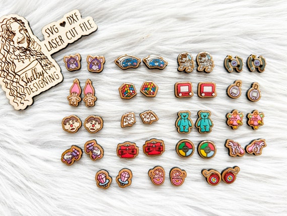 Mega Nostalgic 90s Things Stud Earring Bundle Svg Dxf File | Glowforge Nostalgic 80s 90s 00s Babies Stud Earrings | From Your Childhood
