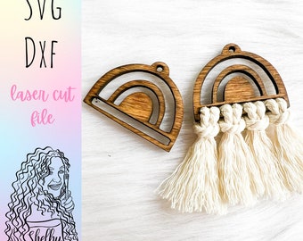 Macrame Wood Rainbow Earring Blank Svg File, Glowforge Macrame Earring Svg File, Macrame Earring Blank Laser Cut Files, Rainbow Earrings Svg