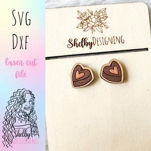 Valentines Day Chocolate Heart Earring Stud SVG File, Candy Heart Vday Stud SVG Earring File, Glowforge Valentines Day Stud Earring SVG Dxf