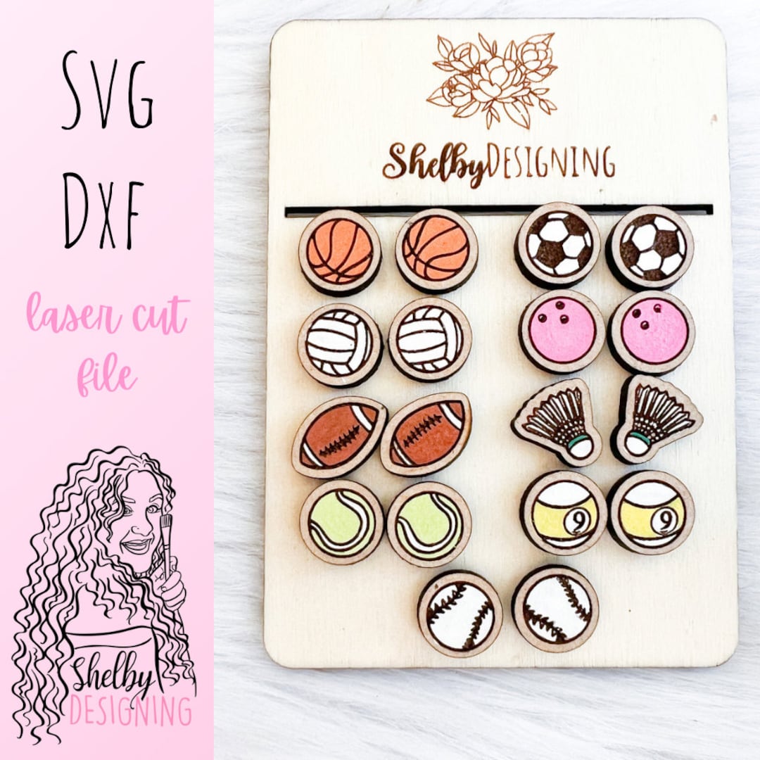 SVG DXF Sports Stud Earrings Bundle Digital File, Laser Cut
