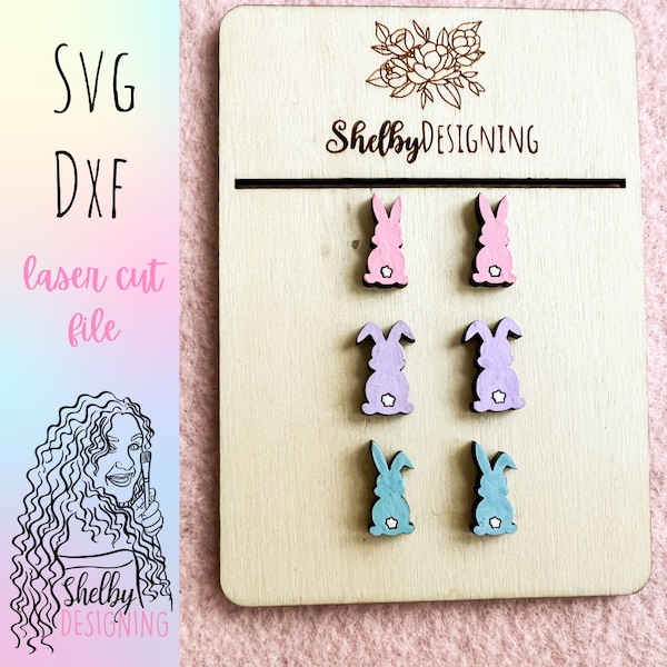 Svg Cute Easter Bunny Silhouette Stud Earring Set, Glowforge SVG Easter Bunny Earrings, Easter Bunny Silhouette Laser Cut SVG Dxf Earrings