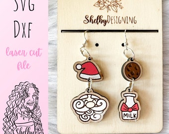 Santa & Milk with Cookies Mix n Match Dangle Earrings SVG DXF Laser Cut File | Glowforge Christmas Earrings SVG | Shelbydesigning Svg