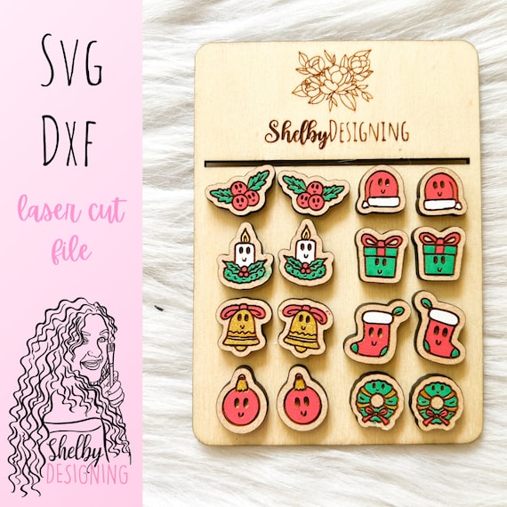Kawaii Christmas Stud Earrings Bundle SVG DXF Laser Cut File | Glowforge Kawaii Christmas Earrings SVG File | Cute Kawaii Stud Earrings