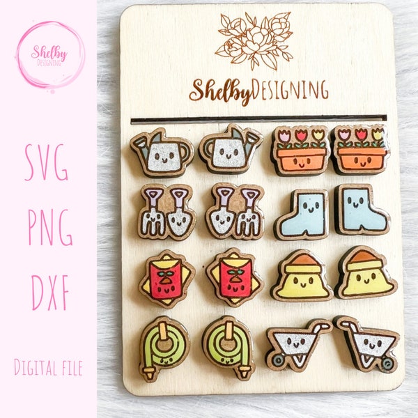 Kawaii Spring Stud Earrings Glowforge Svg Bundle, Gardening Stud Earrings SVG File, Glowforge Laser Cut Cute Kawaii Stud Earrings Bundle