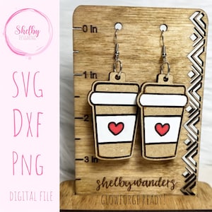 Cute Coffee Cup SVG Earrings, Glowforge SVG Earring Files, Coffee Cup Earrings SVG Files, Laser Cut Earrings Files, Coffee Lover Svg Earring