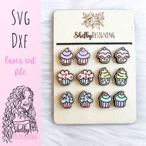 SVG DXF Cupcake Baker Stud Earrings Bundle | Cupcake Muffins SVG Stud Earrings | Glowforge Laser Cut Stud Earrings | Cupcake Stud Earrings