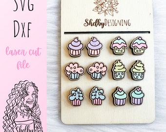 SVG DXF Cupcake Baker Stud Earrings Bundle | Cupcake Muffins SVG Stud Earrings | Glowforge Laser Cut Stud Earrings | Cupcake Stud Earrings
