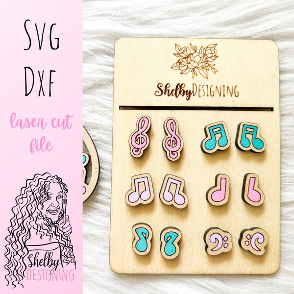 Music Teacher Stud + Dangle Earrings Bundle SVG DXF Laser Cut File | Music Note Earrings Svg Dxf Laser File Bundle | Music Teacher Svg