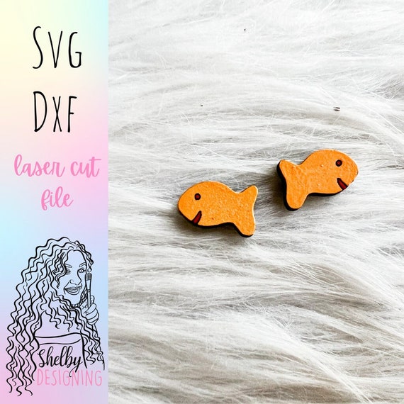 Cute Goldfish Cracker Inspired Stud Earrings SVG, Glowforge Laser Cut Earrings, Trendy Laser Cut Earrings, Snack Food Stud Earrings Svg File
