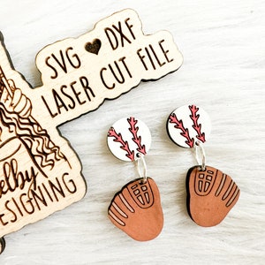 Baseball & Mitt 2 Piece Dangle Earring Svg Dxf File | Glowforge Baseball Earring Svg Dxf File | Baseball Earrings Laser Cut File For Lasers