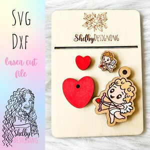 Laser Cut Earring File, Cupid n Heart Earrings SVG, Valentines Cupid Stud/Dangle SVG File, Glowforge Valentines Day Earring Svg Dxf, Heart