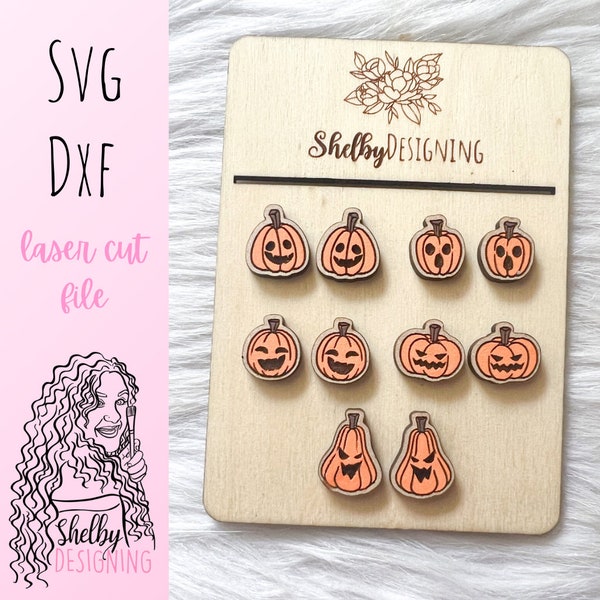 Halloween Pumpkin Stud Earrings Bundle SVG DXF Laser Cut File | Glowforge Halloween Earrings SVG File | Spooky Jack O Lantern Stud Earrings