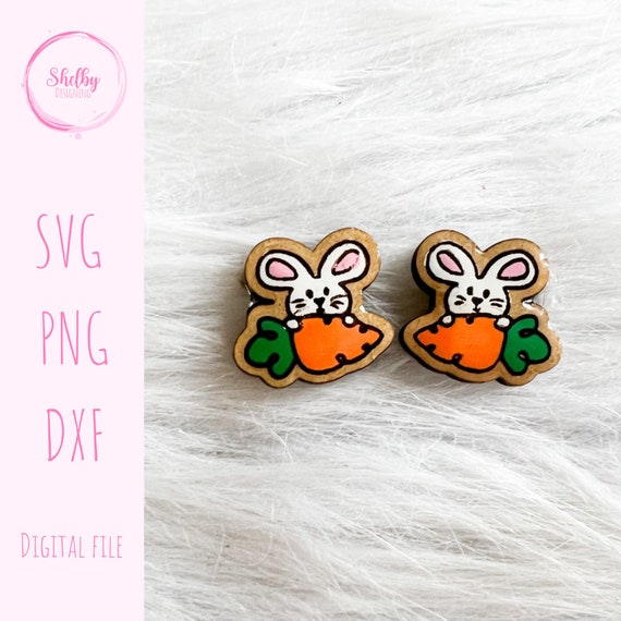 Svg Cute Easter Bunny Carrot Stud Earrings, Glowforge SVG Earrings, Cute Easter Bunny Earring SVG, Laser Cut SVG Dxf Earring, Spring Earring