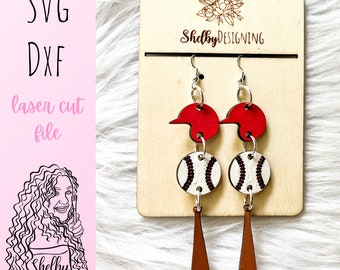 3 Piece Baseball Dangle Earrings SVG DXF Laser Cut File | Baseball Dangle Earrings SVG Digital File | Glowforge Sport Earrings Svg Cut File